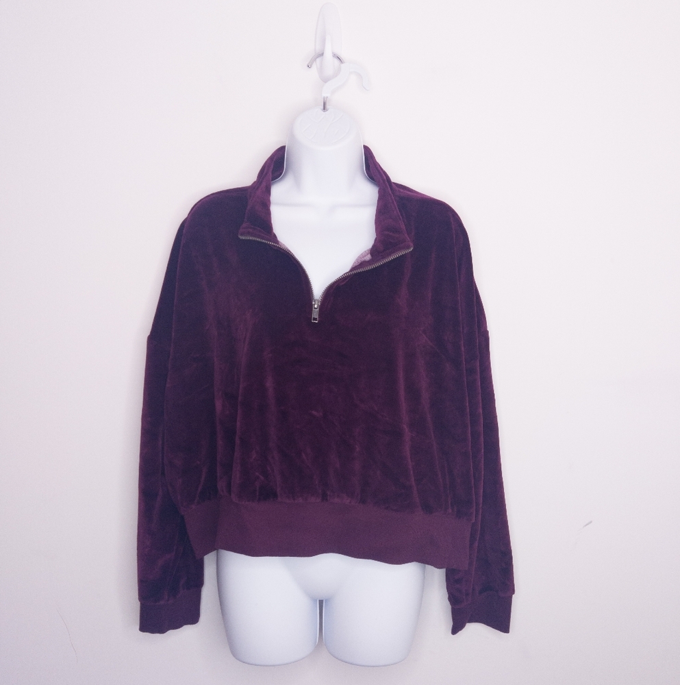 Abound Women's Velour Cropped Sweatshirt Plus Size 3X Purple Pullover